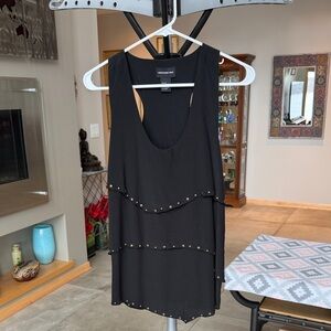 Central Park West Silk Black Tiered Stud-Accent sleeveless top size S